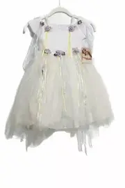 KID Collection Girls White Fairy Tutu Dress Chiffon Square Neck Cap Sleeve 2 NWT