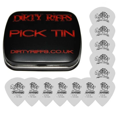12 x Dunlop Tortex Jazz III 3 White Guitar Picks / Plectrums 1.14mm In Pick Tin