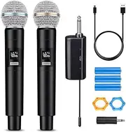 Wireless Microphone System for 2 People, 2.4G Dual Handheld Cordless Metal Dynamic Mic System with Rechargeable Receiver, for Karaoke Singing, Wedding, DJ, Party, Speech, Church, Class Use, 160ft