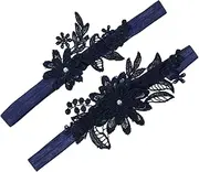 [ANDRESLAD] Elegant Lace Ring Pearl Leg Ring for Bridal Comfortable and Adjustable for Wedding Special Events Dark Blue