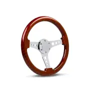 SAAS Steering Wheel 14 Inch Wood Logano Chrome Spoke & Chromed Horn Button