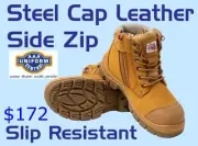 Steel Cap Safety Side Zip Wheat Work Boots - Premium Leather + Strong Toe Cap