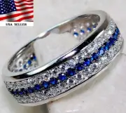 3CT Treated Blue Sapphire & Topaz 925 Sterling Silver Ring Jewelry Sz 8 UB2-6