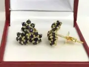 1.8Ct Lab-Created Round Blue Sapphire Flower Stud Earring 14K Yellow Gold Plated