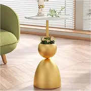 Side Table Modern End Table Round, Small Accent Side Desk Nightstand Set for Living Room Bedroom Décor, Rock Tabletop with Metal Base, 13.7 * 21.6inch Side Table End Tables Living Room(Gold)