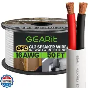 GearIT 16/2 Speaker Wire (50 Feet) 16AWG Gauge - in Wall Audio Speaker Wire C