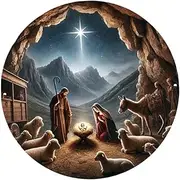 Fonowx Nativity Scene Pendant Round Christmas Nativity for Fireplace Shelf Desk