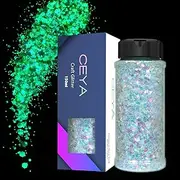 Ceya Glow in The Dark Glitter, 3.3oz/ 95g Sky Blue Luminous Chunky Glitter Mix Fine Powder Flakes Fluorescent Nail Sequins for Epoxy Resin, Tumblers, Halloween Party, Festival Decor