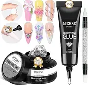 MIZHSE 30g Solid Builder Gel and 15g Rhinestone Glue Gel, Clear Hard 3D Sculpting Nail Art Non-Sticky Hand UV LED Nail Charm Glue Nail Art Salon Home DIY