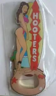 Hooters Restaurant Collectable Girl SURFBOARD Beer Bottle Opener