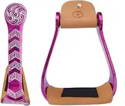 CHALLENGER Horse Western 5" Wide Barrel Racer Pink Engraved Aluminum Show Stirrups 51106PK