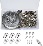 Picture Hanging Wire, 131 Pcs Picture Frame Hanging Wire with D Ring Hangers and Crimping Loop Sleeves Steel Rope for Mirror Clock for Mirror, Clock Frame, Artwork Hanging