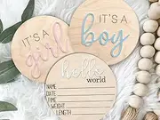 3ps Its a Boy Its a Girl Wooden Sign & Hello World - Gender Reveal, Acrylic Boy or Girl Announcement, Birth Announcement for Hospital, He or She Photography Prop, Boho Gender Reveal Decor Pink Blue