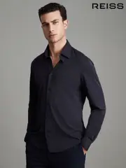 Reiss Navy Voyager Regular Fit Button-Through Travel Shirt (D56877) | $260