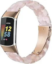 Wongeto Resin Bands Compatible for Fitbit Charge 6 /Charge 5 Band,Women Men Resin Replacement Wristband Strap Blacelet for Fitbit Charge 6 (Pink Flower)