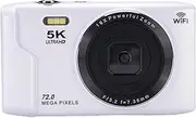 5K Digital Camera for Photography, 72MP Vlogging Camera with 2.8 Inch LCD Screen, Autofocus 16X Digital Zoom Compact Camara for Beginner (White)