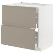 METOD / MAXIMERA base cab f hob/2 fronts/2 drawers, white/Upplöv matt dark beige, 80x60x80 cm