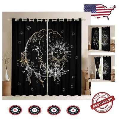 Bohemian Insulated Drapes with Sun & Moon Patterns - Stylish Indoor Window Decor