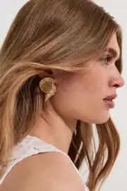 Gold Diamante Detail Shell Statement Earrings