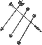 [TOVINANNA] 1Set Industrial Arrow Earrings Double Ear Holes Ear Studs for Cartilage Piercing Black Jewelry for Men and Women Durable and Creative Design