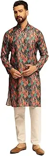 [Sojanya] (Since 1958 Men's Cotton Linen Printed Kurta With White Pyjama