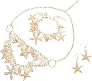 [GAROZATION] 1 Set Beach Theme Jewelry Sea Star Shell Fake Pearl Charms Bracelet Necklace and Earrings for Women Elegant Summer Accessory for Weddings and