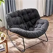 AUPRES Oversized Outdoor Patio Rocking Chairs with Padded Cushion Rattan Rocker for Front Porch, Garden, Patio, Backyard(Black)
