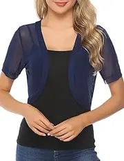[Aiboria] Women Short Sleeve Sheer Chiffon Shrug Open Front Bolero Cardigan
