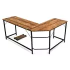 Ekkio Corner L-Shape Desk Computer CPU Stand Work Study Craft Wooden Table Brown