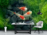 3D Grass Goldfish G7390 Wallpaper Wall Murals Removable Self-adhesive Honey