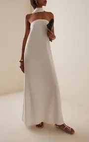 [Third Form] Exclusive Bia Tie-Neck Strapless Crepe Maxi Dress