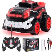 Catzon Remote Control Monster Truck with LED Light 360 Rotating for Kids-Red