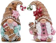 Hodao 2 PCS Christmas Gingerbread Man Gnomes Decorations Xmas Swedish Tomte Gnomes Figurines Decor Handmade Christmas Gingerbread Man Elves for Xmas Gift - Christmas Party Home Decor (Multicolor)