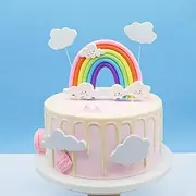 Rainbow Cloud Cake Topper, Colorful Rainbow Soft Pottery Cake Cupcake Topper Happy Birthday Decorations Cake Toppers Party Props for Boys Girls Birthday Party Decorations Supplies