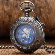 Vintage Mechanical Skeleton Hand-wind Luxury Pocket Watch Pendant Necklace Gift