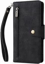 Wallet Case for iPhone 14/14 Plus/14 Pro/14 Pro Max, Card Holder Slots Zipper Pocket Magnetic Closure Kickstand, with Wrist Strap Shockproof Folio Flip Case (Color : Black, Size : 14 Pro 6.1"