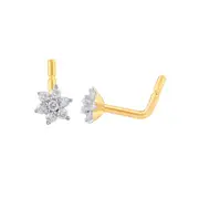Diamond Flower Nose Ring Pin in 9kt Yellow Gold