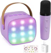 Kids Karaoke Machine Purple Bluetooth Speaker Wireless Microphone Age 4 to 8 1 M