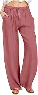 [Generic] Womens Summer Linen Pants Wide Leg Palazzo Pants Drawstring High Waist Loose Fit Comfy Casual Beach Trousers 2025
