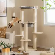 Costway5-level Wooden Cat Tree Modern Cat Tower with Padded Perch-Grey