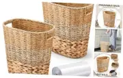 2 Pcs Wicker Trash Can with 50 Small Trash Bag Wicker Waste Woven Basket with
