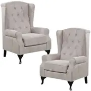 Mellowly Set of 2 Wing Back Chair Sofa Fabric Chesterfield Armchair - Beige