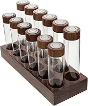 TOPPERFUN Coffee Bean Display Stand Bean Container with Wooden Holder Coffee Storage Tubes Coffee Vials Coffee Storage Container Coffee Bean Vials Single Dose Coffee Bean Tubes Glass