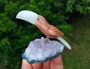 Exquisite Jasper / Calcite Crystal Toucan Hand Carved Amethyst Cluster 144g