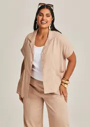 [TS] Taking Shape Patch Pocket Linen Bamboo Jacket Size 10-12 in Honey - Plus Size Women's Clothing Honey