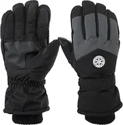 [uxcell] Winter Ski Snow Gloves, 1 Pair Waterproof Winter Warming Gloves Touchscreen Skiing Work Gloves for Men, Black-Dark Grey