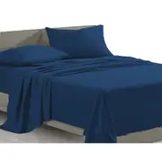 Ultra Soft Bed Sheets Set Flat Fitted Sheet Egyptian Cotton Linen - Navy Blue