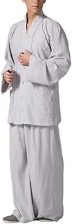 [ZanYing] Monk Meditation Clothing Sets Buddhist Men Casual Suits V-nek Shirt Wide Leg Pants