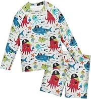 [ZZXXB] Pirate Octopus Shark Boys Swimsuit Rash Guard Toddler Kids Long Sleeve Swim Shirt and Trunks