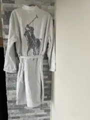 Men's POLO RALPH LAUREN NWT Velour Terry Cloth Cotton Robe-Gray-Size Medium
